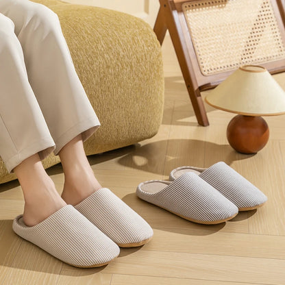 Unisex Home Slippers Soft Fur Warm Indoor Flat Slides Nonslip Couples Shoes Bedroom Light Slience