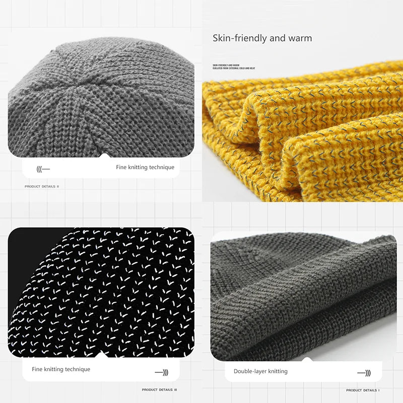 Reflective Knitted Beanie Hat – Unisex Windproof Warm Winter Cap