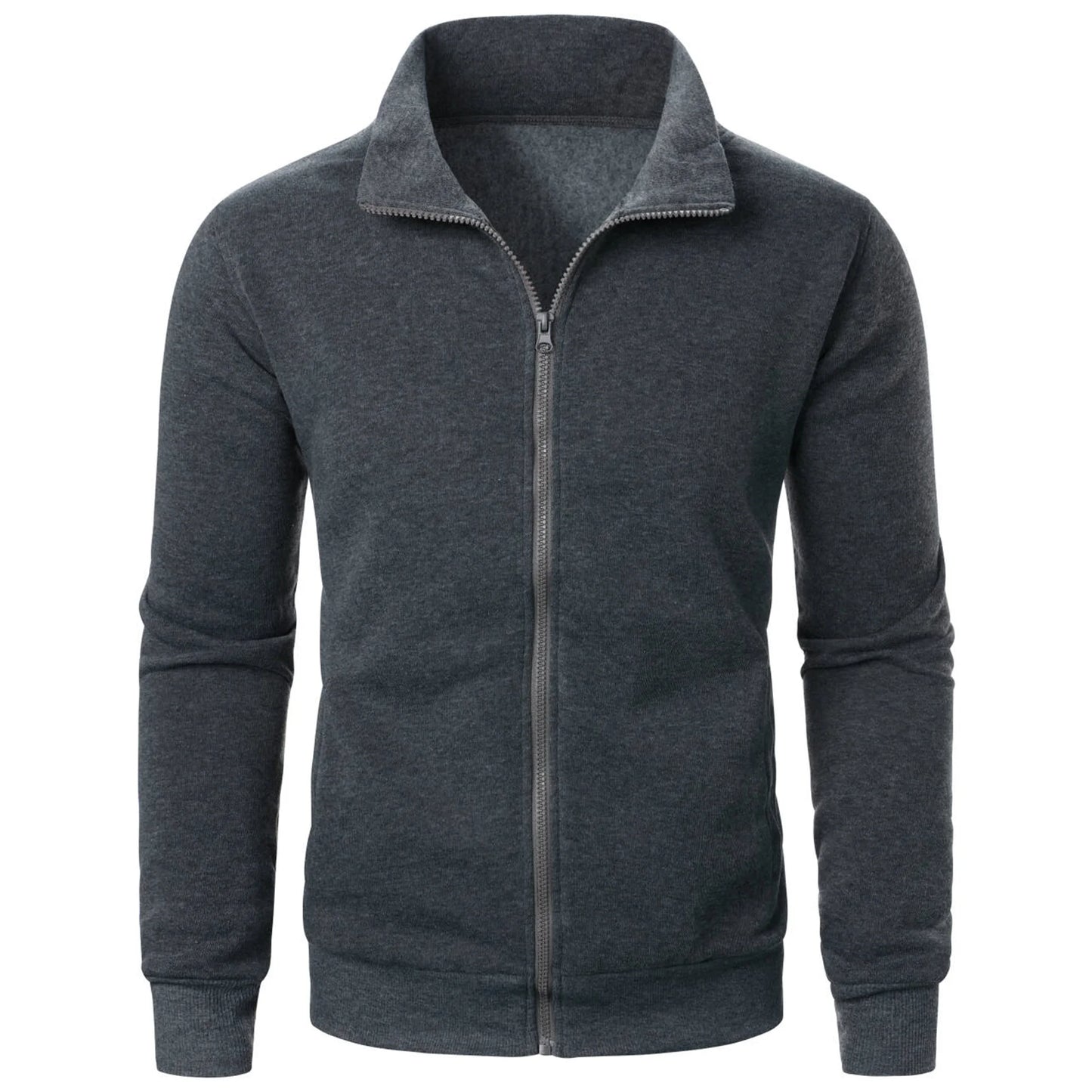 Men's Zip-Up Stand Collar Jacket Casual Sports Solid Color