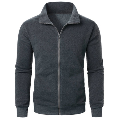 Men's Zip-Up Stand Collar Jacket Casual Sports Solid Color