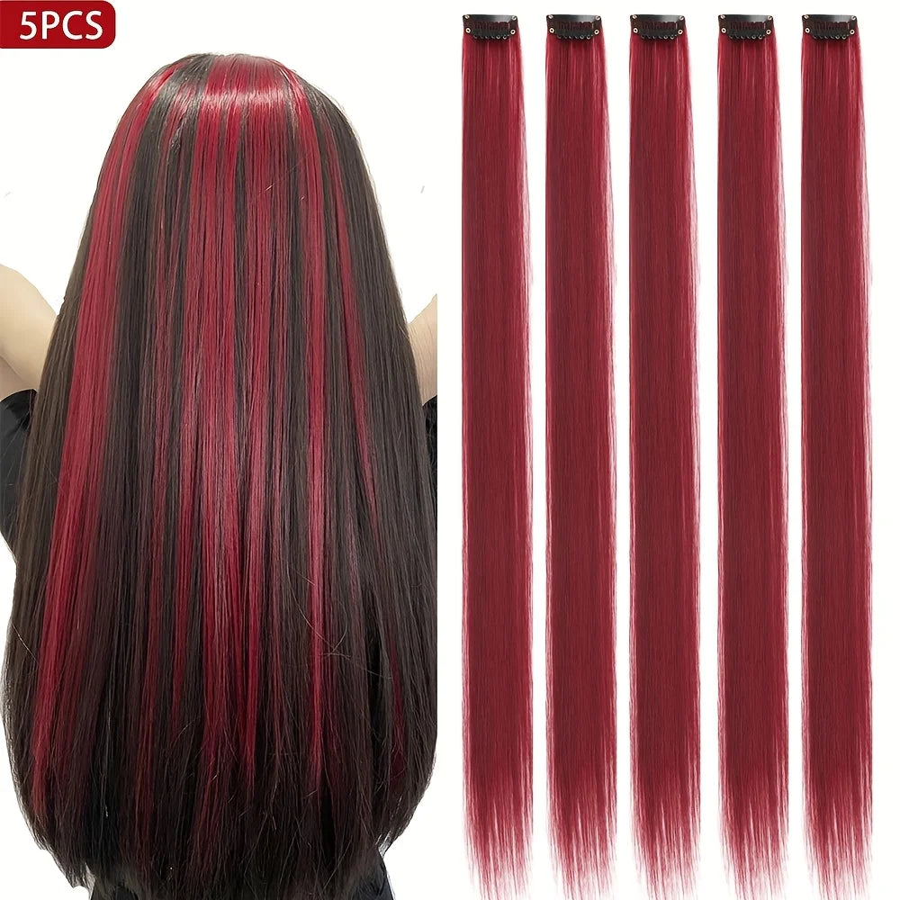 5pcs Set Long Straight Hair Extensions Synthetic Clip Women Halloween Christmas Party Cosplay