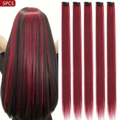 5pcs Set Long Straight Hair Extensions Synthetic Clip Women Halloween Christmas Party Cosplay