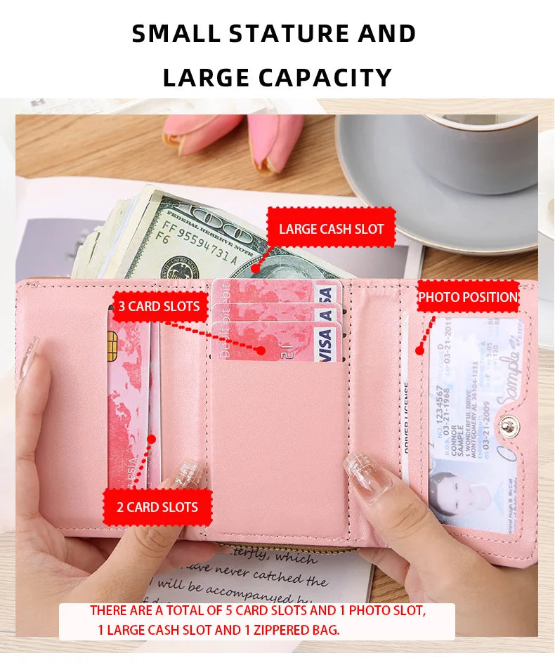 Embroidered Heart Wallet – Women's Short Zip Card Holder