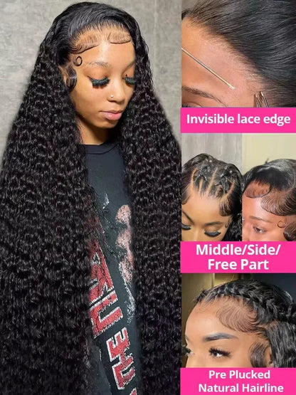 250 Density 13x6 Hd Lace Frontal Wig Deep Wave Curly Raw Human Hair Preplucked Water Front Wigs