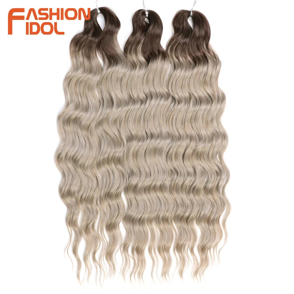 Anna 24 Inch Synthetic Hair Water Wave Braiding Extensions Ombre Blonde Deep Afro Curl Twist Crochet