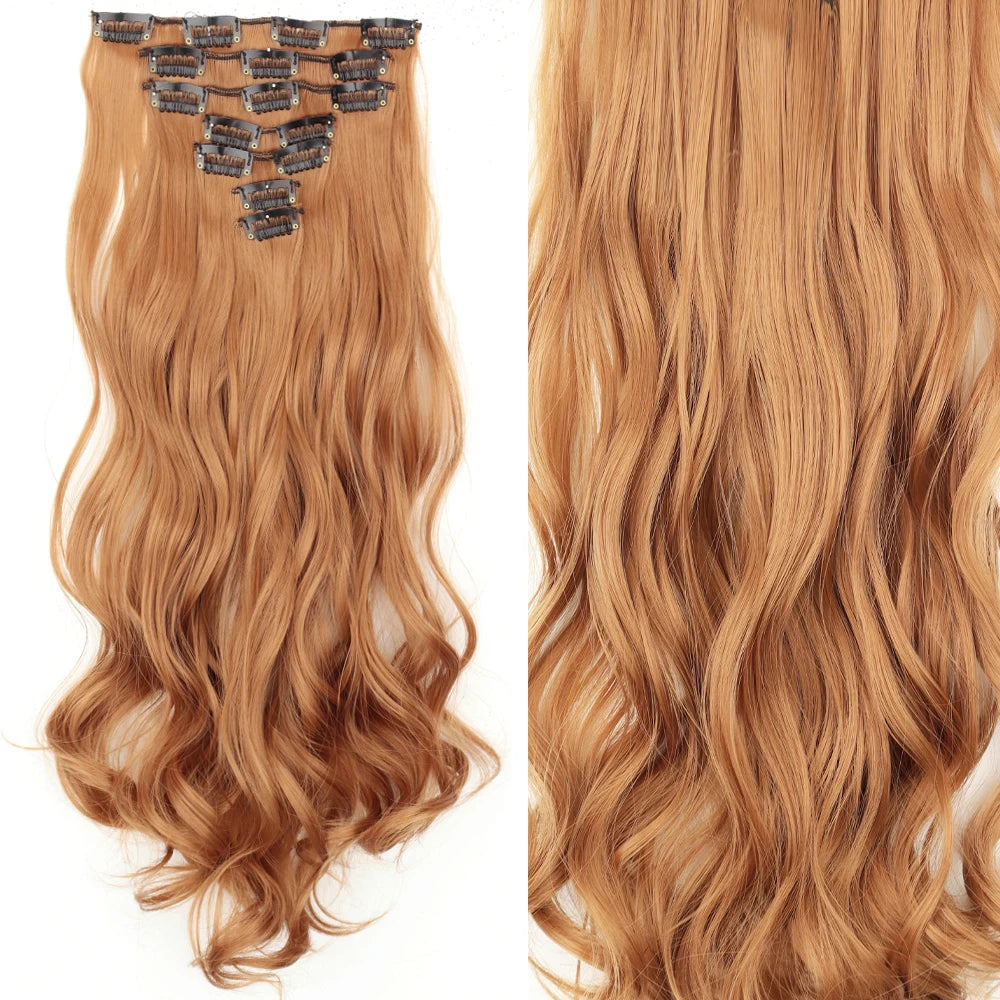 Clip-In Hair Extensions 7pcs 16 Clips Wavy Synthetic 24 Inch