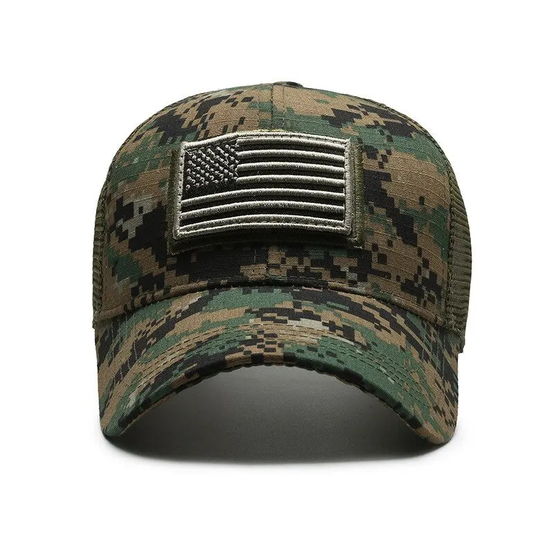 American Flag Embroidered Mesh Trucker Cap – Tactical Baseball Hat for Men