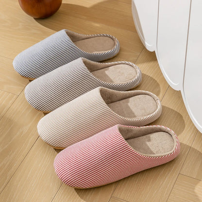 Unisex Home Slippers Soft Fur Warm Indoor Flat Slides Nonslip Couples Shoes Bedroom Light Slience