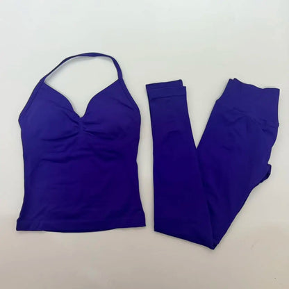Women's 2-Piece Yoga Set – Backless Tank Top & Scrunch Leggings