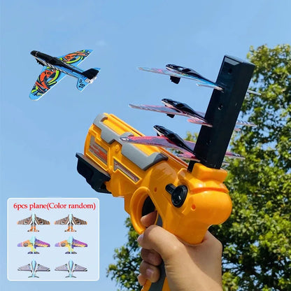 Airplane Launcher Toy Gun – 6 Foam Glider Planes for Kids