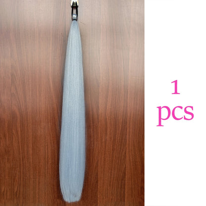 Synthetic Colorful Ponytail Extension 2pcs Long Straight Diy Braided Pony Tail Hairpiece Rubber Band