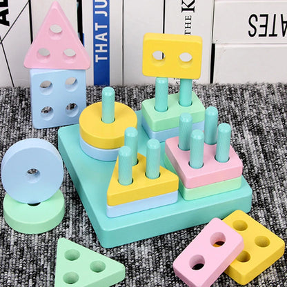 Montessori Wooden Shape Sorting Stacking Toy for Toddlers