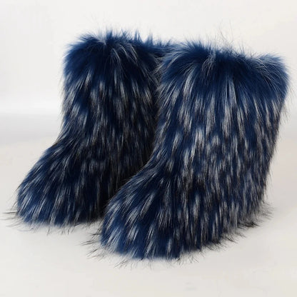 Women's Faux Fur Snow Boots – Fluffy Plush Warm Winter Footwear
