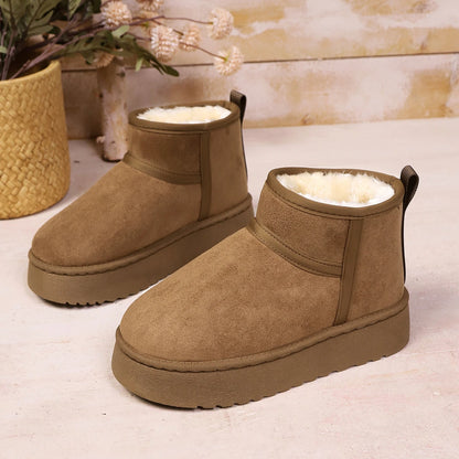Women's Sheepskin Wool Snow Boots Warm Fur-Lined Platform Ankle Boots