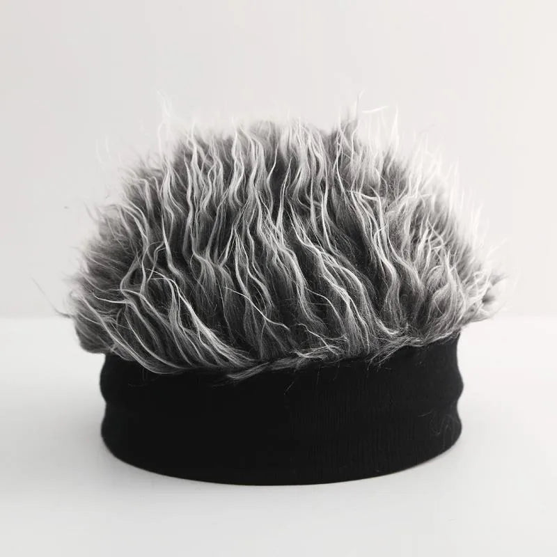 Wig Beanie Hat – Funny Faux Hair Knit Cap for Men & Women