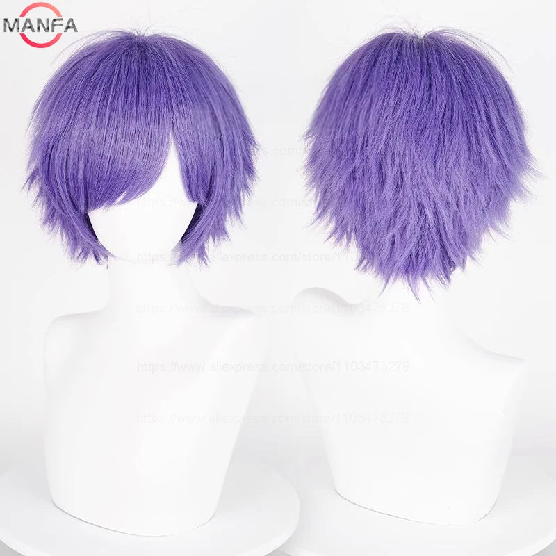 Anime 30cm Short Straight Cosplay Wig Black White Green Brown Purple Blue Gray Red Gold Man Women
