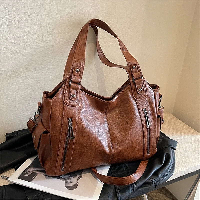 Women's PU Leather Shoulder Bag – Multi-Compartment Crossbody Handbag