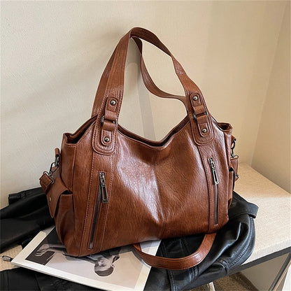 Women's PU Leather Shoulder Bag – Multi-Compartment Crossbody Handbag