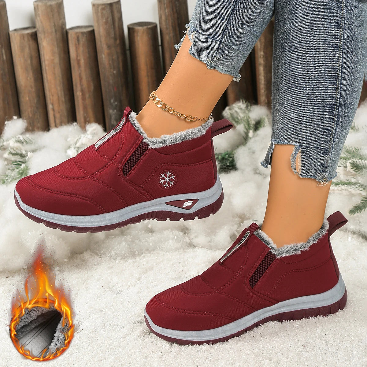 Women's Fleece-Lined Winter Snow Boots Slip-On Warm Casual Shoes