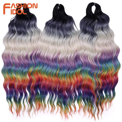 Anna 24 Inch Synthetic Hair Water Wave Braiding Extensions Ombre Blonde Deep Afro Curl Twist Crochet