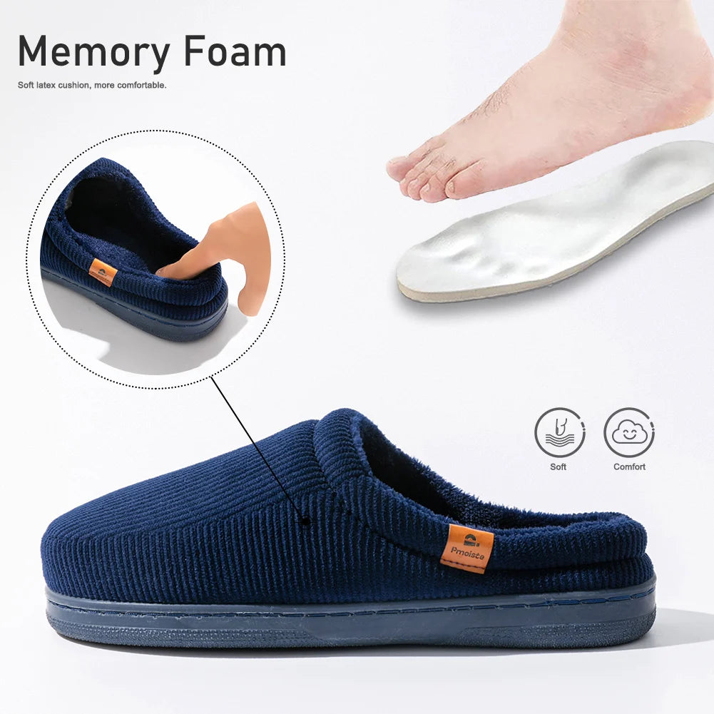 Winter Men S Slippers Tpr Sole Anti Slip Stripe Design Warm Soft Comfortable Memory Foam Indoor