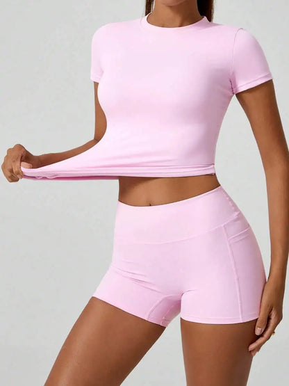 Women's Crop Top & Shorts Workout Set – Tummy Control