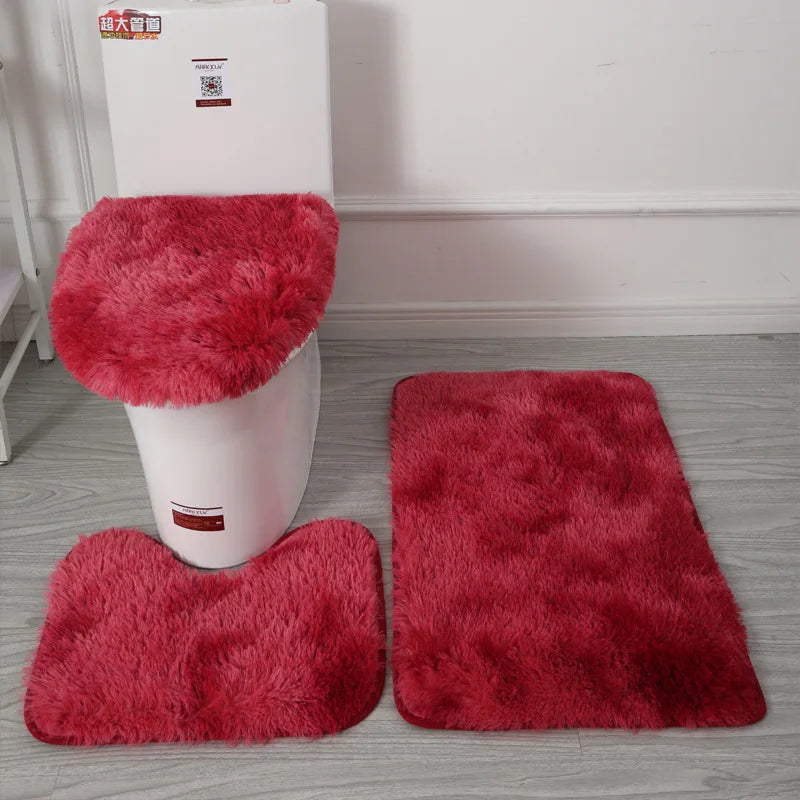 Bathroom Rug Set 3-Piece – Fluffy Bath Mat, Contour Mat & Toilet Seat Cover