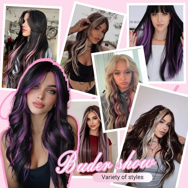 Clip-In Hair Extensions 5pcs Straight Colorful Synthetic 20 Inch