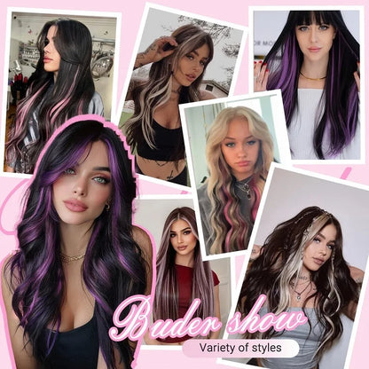 Clip-In Hair Extensions 5pcs Straight Colorful Synthetic 20 Inch