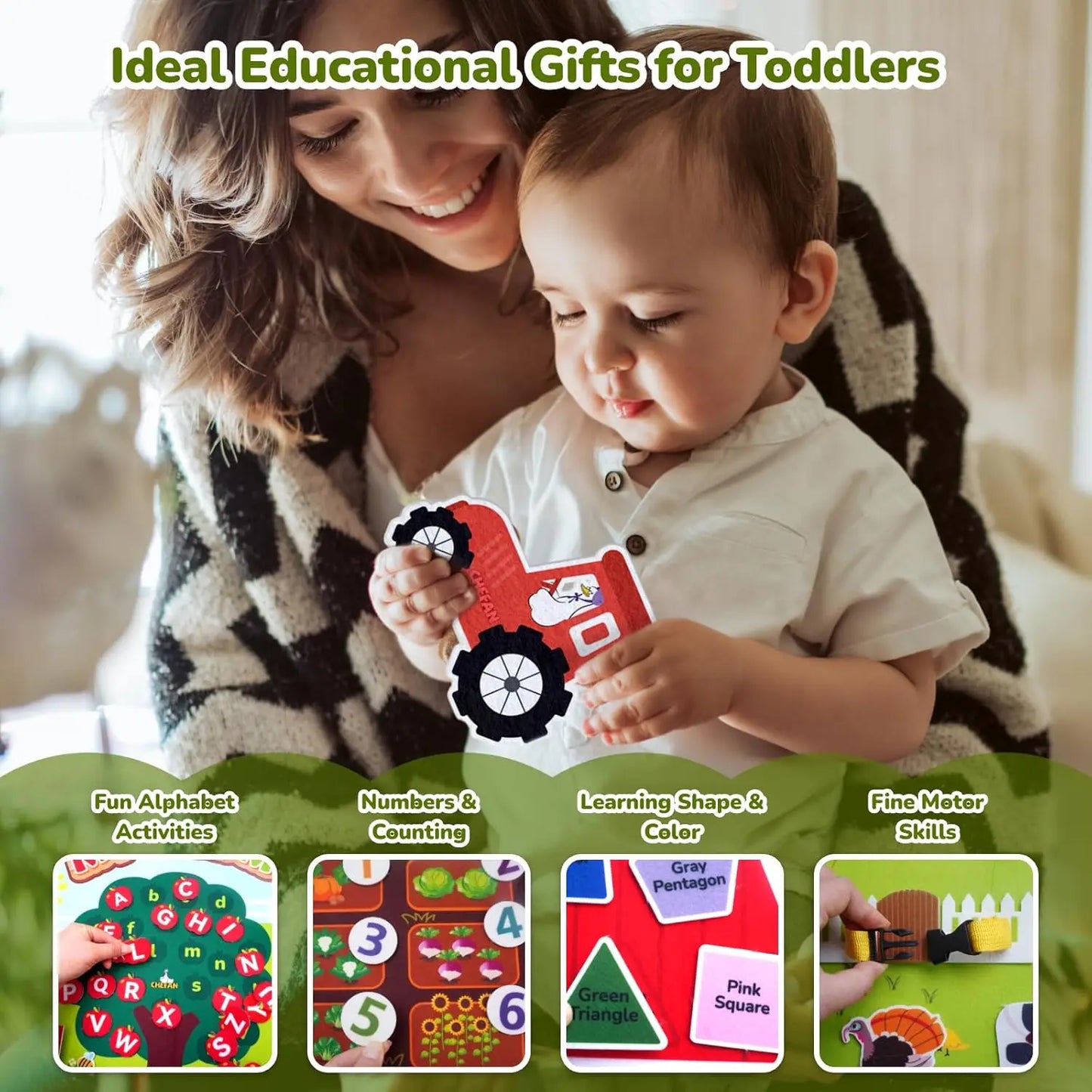 Montessori Felt Busy Board Story Set for Toddlers – Farm, Ocean, Zoo & Solar System