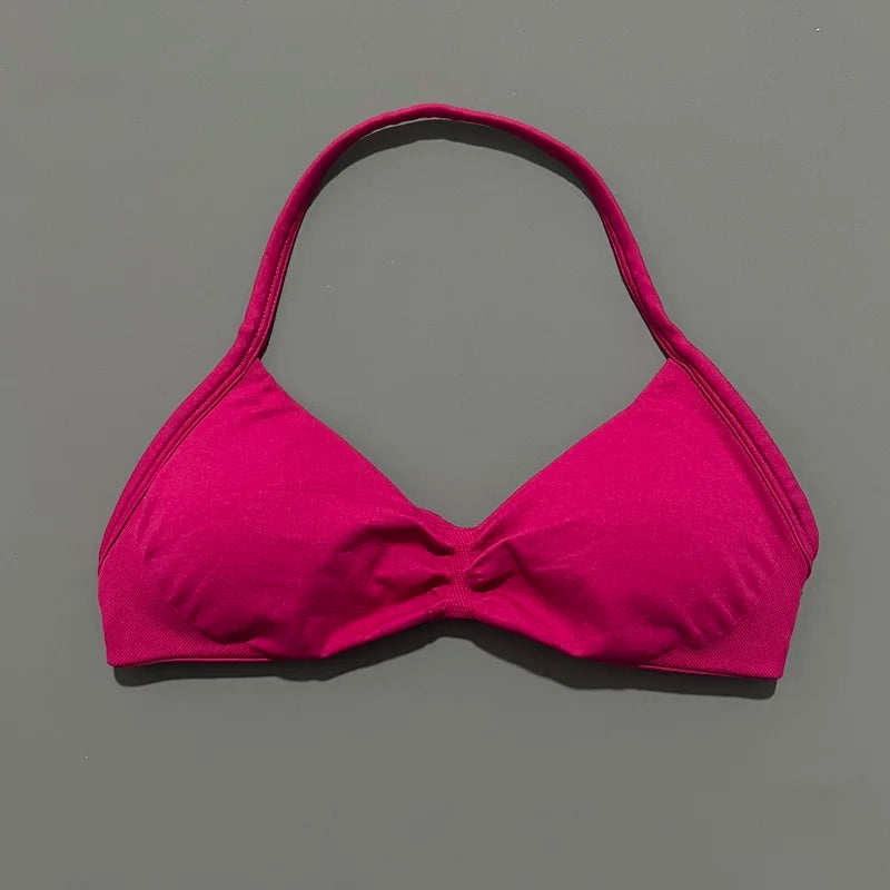 Seamless Halter Sports Bra – Women's Push-Up Gym Bra