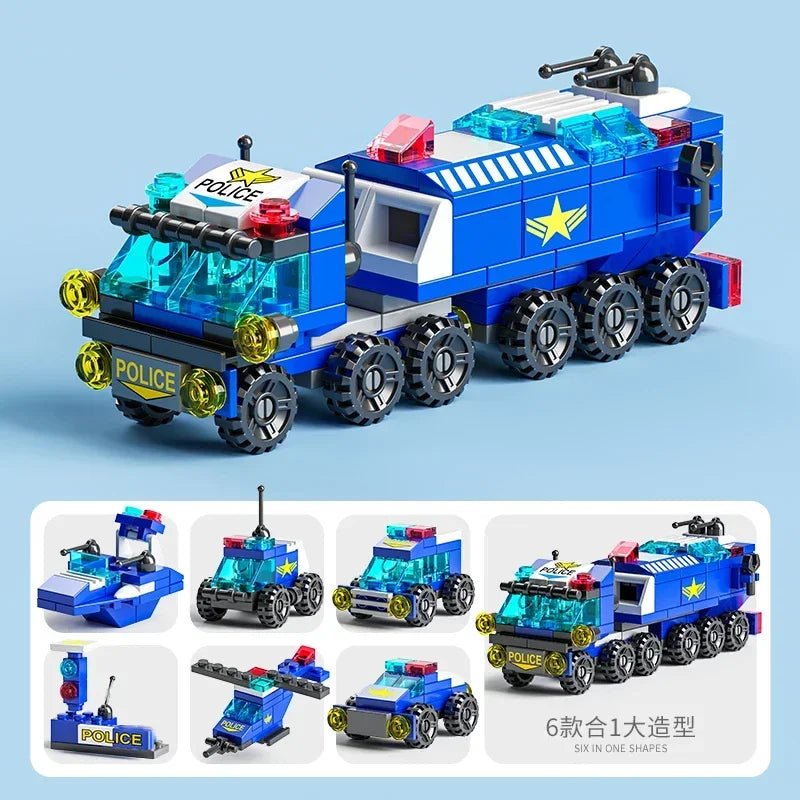 City Police Building Blocks Set – 6-in-1 Vehicle Construction Toy