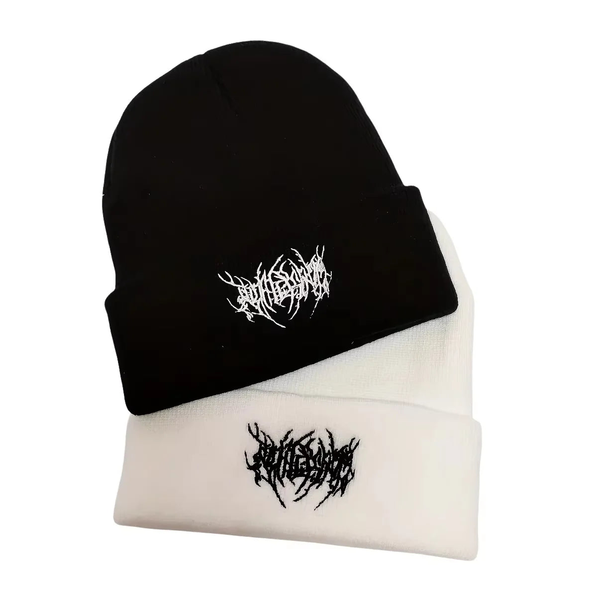 Gothic Embroidered Knit Beanie – Hip Hop Street Style Cuffed Hat