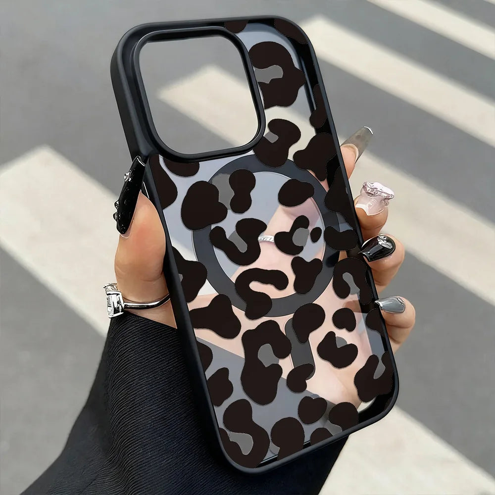 Leopard Print Phone Case Iphone 17 Pro 16 15 13 12 11 14 Max Matte Magsafe Magnetic Wireless Charge