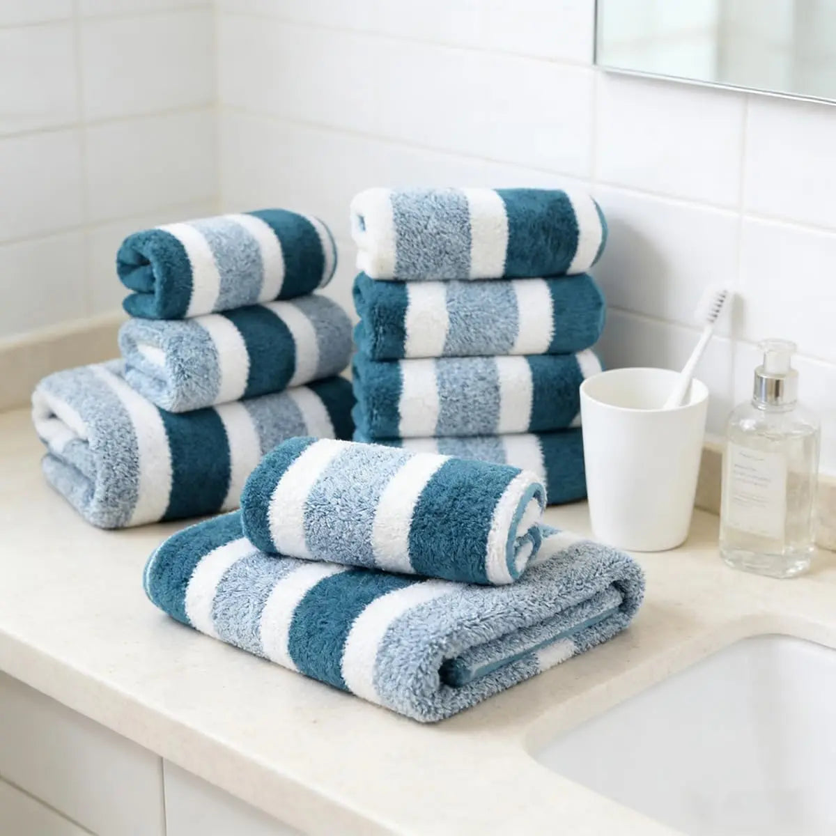 18-Piece Luxury Bath Towel Set – Quick-Dry, Highly Absorbent Striped Towels