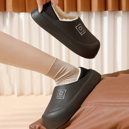 Waterproof Cotton Slippers Women Men Winter Outdoor Indoor Non Slip Home Plush Shoes Thick Bottom