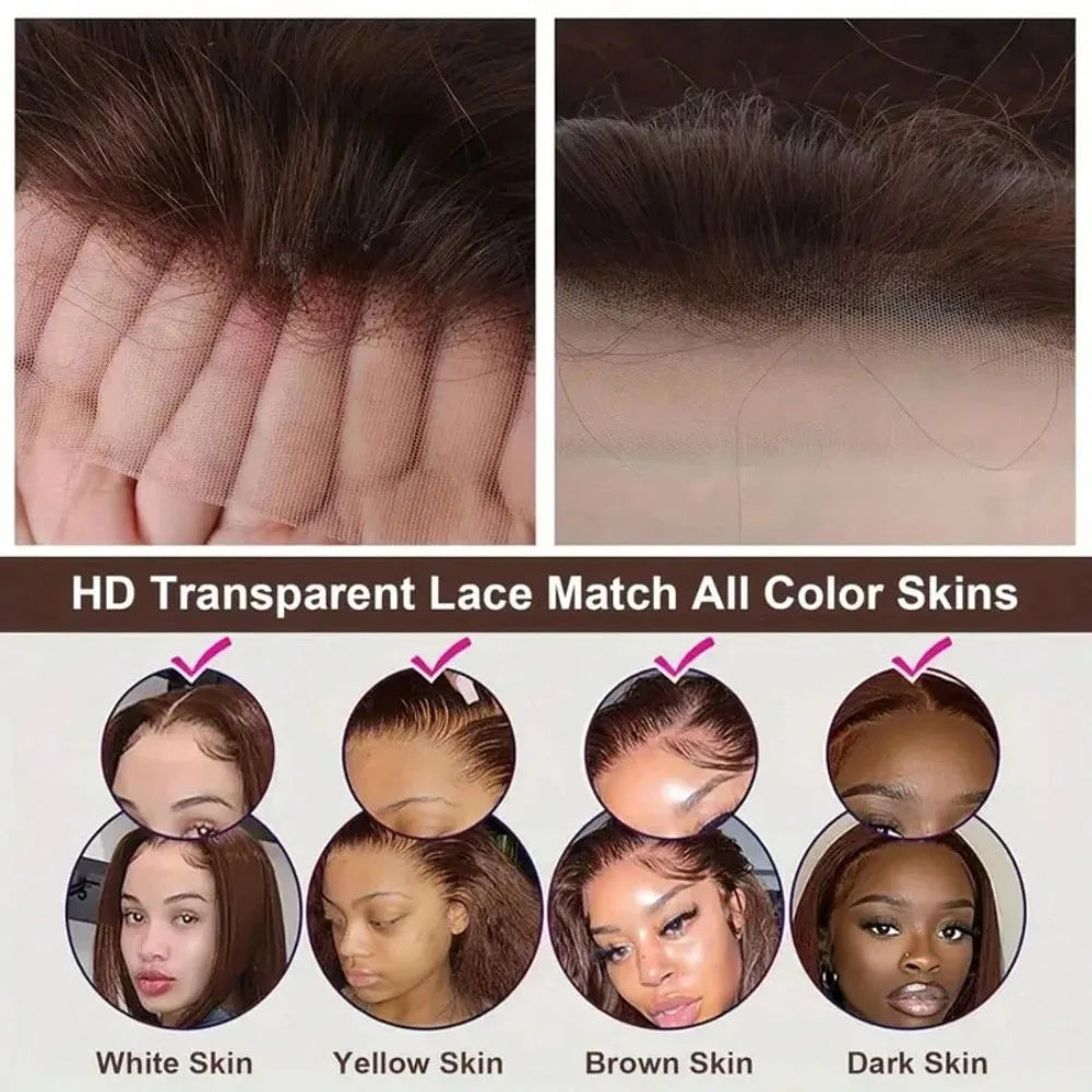 13x4 Lace Front Wig Human Hair – Chocolate Brown Straight Wig 200% & 250% Density