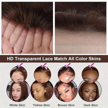 13x4 Lace Front Wig Human Hair – Chocolate Brown Straight Wig 200% & 250% Density