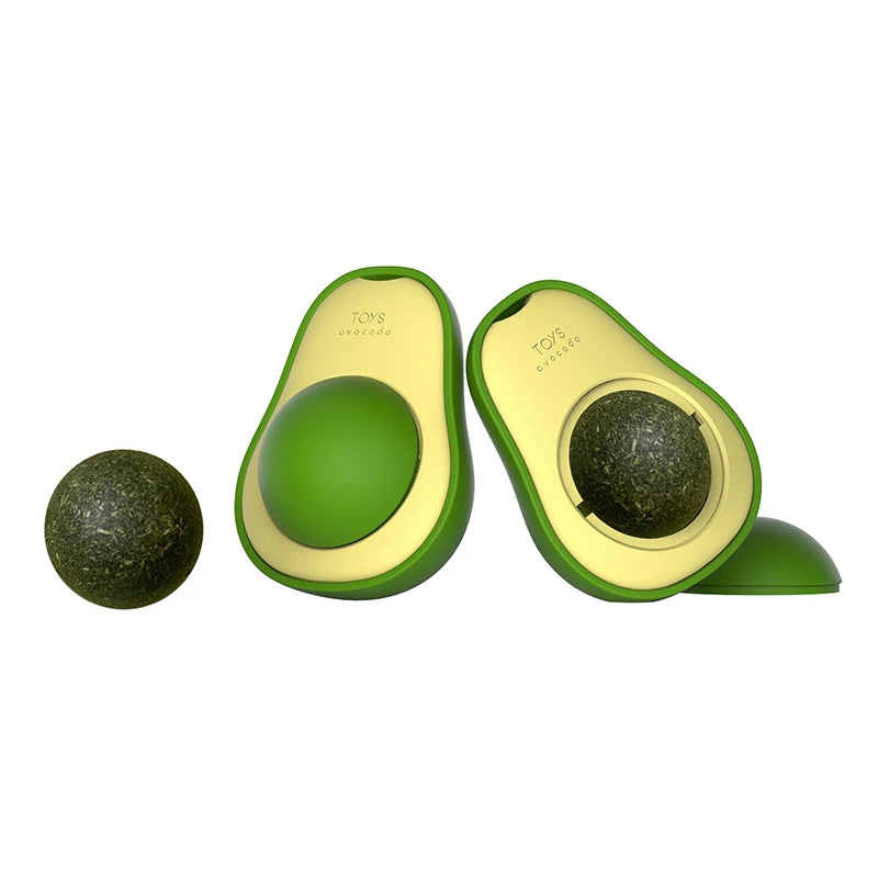 Catnip Avocado Ball Cat Toy – Rotatable Wall Sticker with Teeth Cleaning