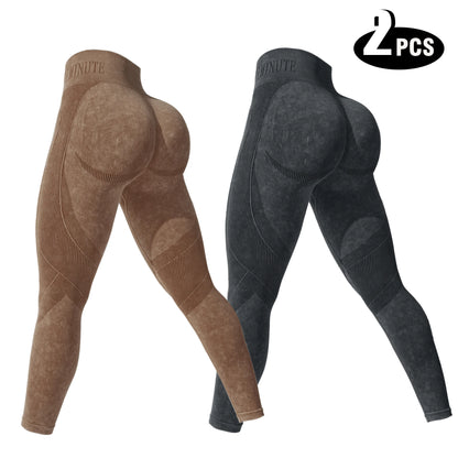 2-Pack Women's High Waist Yoga Leggings with Side Lace-Up Cutout
