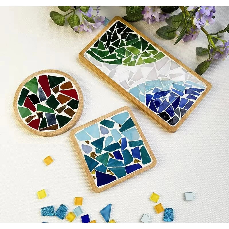 DIY Mosaic Coaster Kit – Handmade Bamboo Cup Mat with Glass Tiles