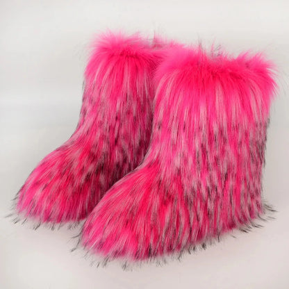 Women's Faux Fur Snow Boots – Fluffy Plush Warm Winter Footwear