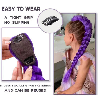Purple 26inch Braid Clip Ponytail Hair Extension Long Hairpieces Cosplay Kids Girl Halloween