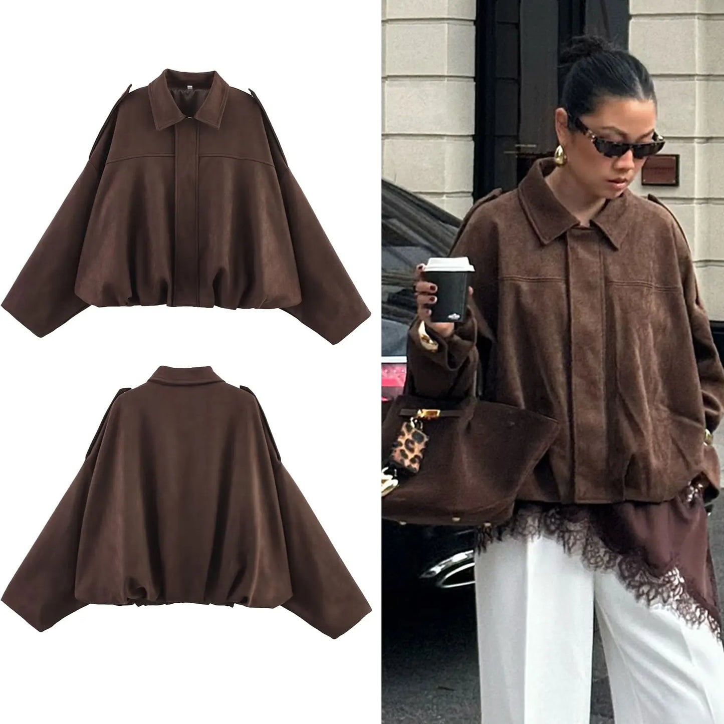 Women's Oversized Suede Texture Batwing Coat
