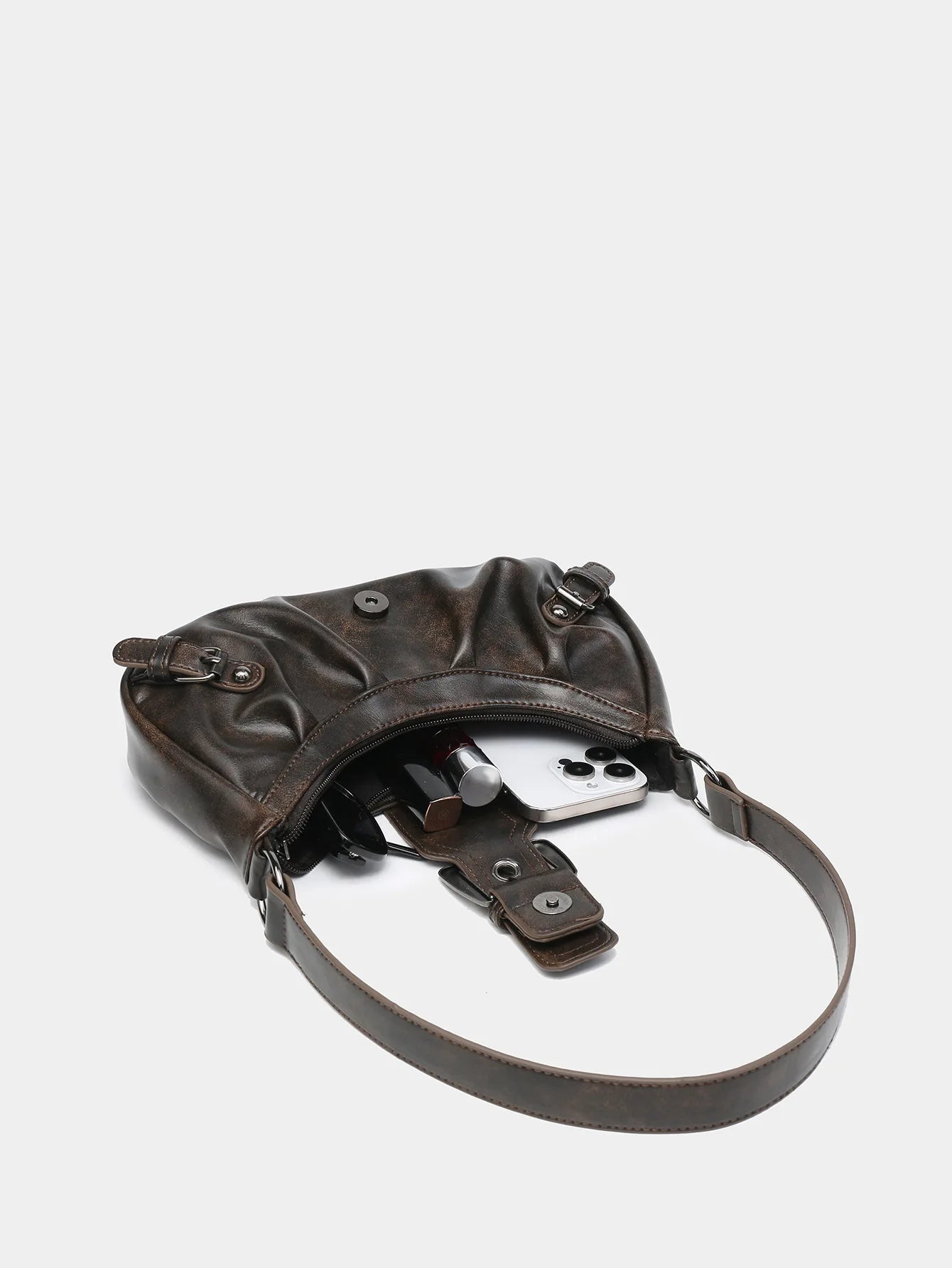 Retro Y2K Leather Shoulder Bag Women's Vintage Hobo Purse