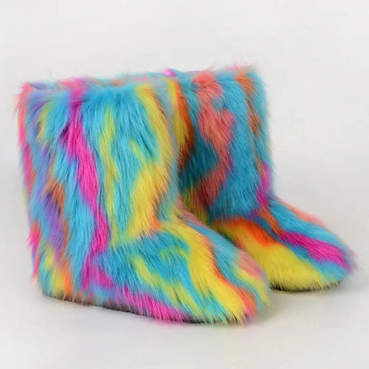 Faux Fur Snow Boots for Women – Fluffy Plush Winter Footwear