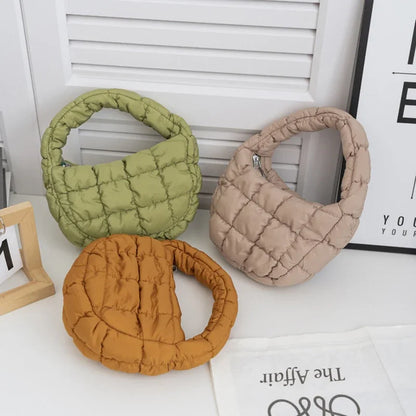 Candy Bag Mini Puffer Tote Quilted Circle Phone Purse Elegant Soft Nylon Padded Key Pouch Simple