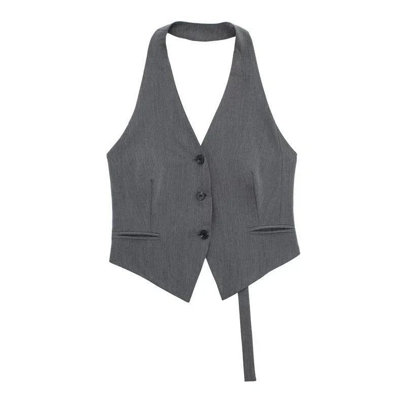 Women's Backless Halter Neck Cropped Vest