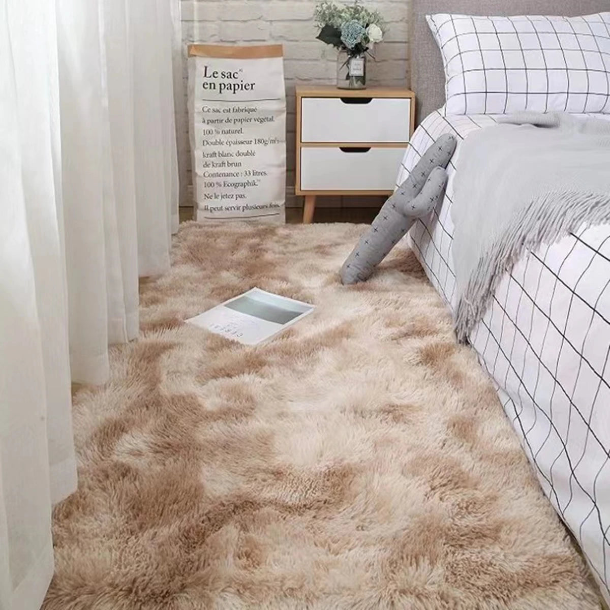 Fluffy Shaggy Area Rug – Soft Tie-Dye Plush Carpet for Bedroom & Living Room