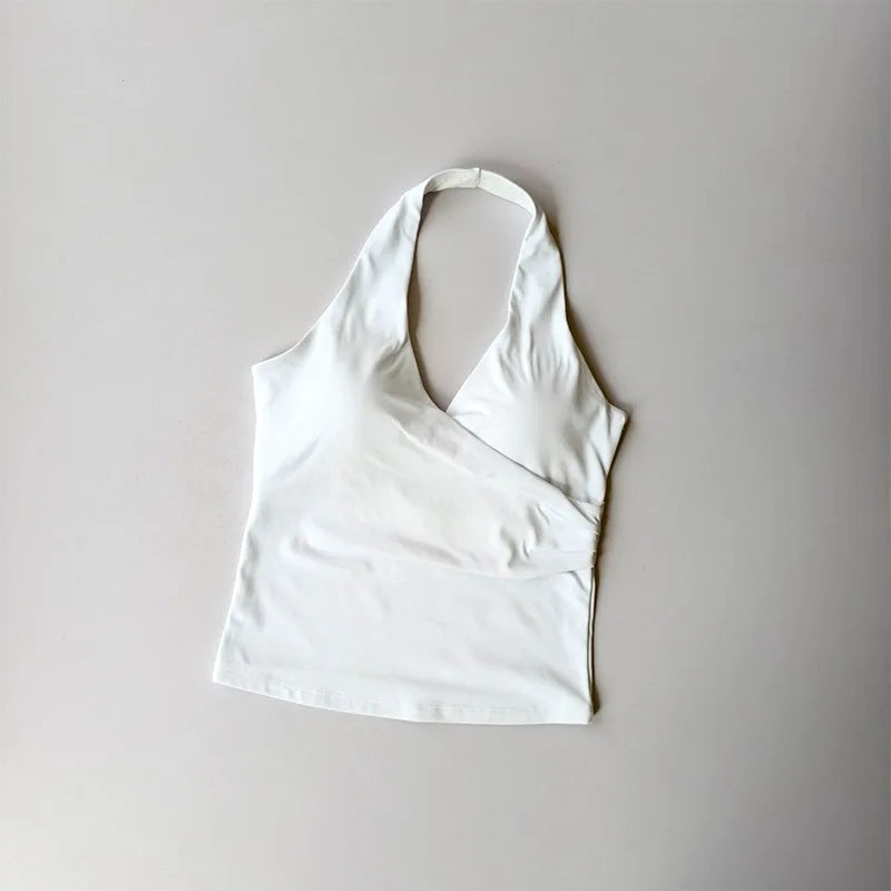 Women's Halter Neck Yoga Sports Bra – V-Neck Fitness Crop Top